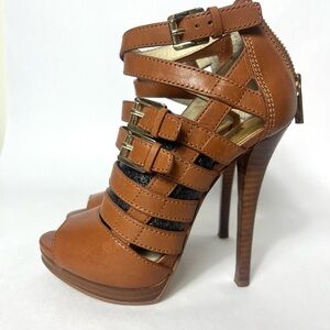 MICHAEL Michael Kors Brown Leather Strappy Platform High Heel Sandals Size 5.5